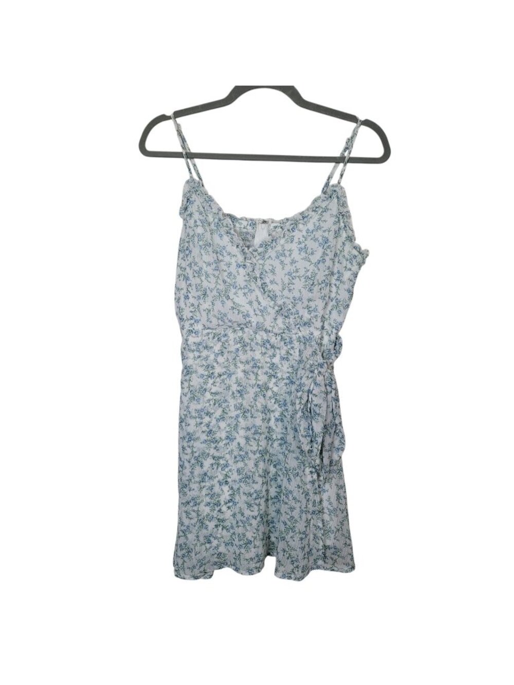 Altar'd State Floral Strappy Mini Dress Faux Wrap White Blue Flowers Sz XL